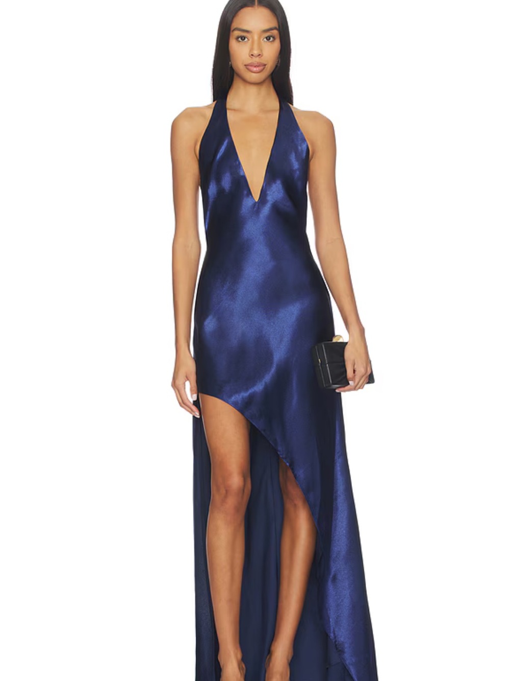 Lovers + Friends Navy Satin Halter High-Low Maxi Dress
